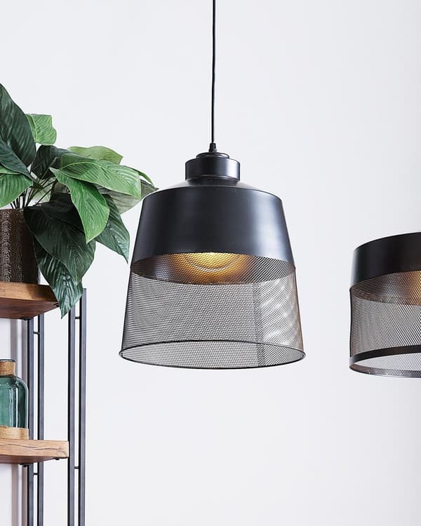 Pendellampe i svart metallnett Vintage Industriell Design Taklampe