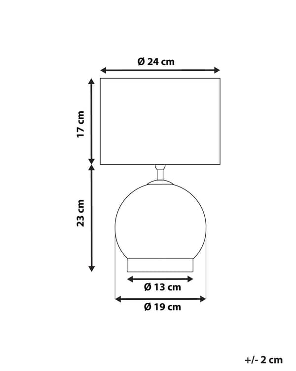 Bordlampe hvit metall og glass 40 cm Rund Stoffskjerm Lampesokkel Lang kabel