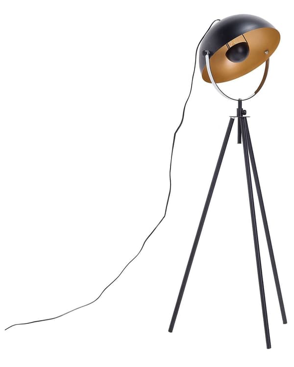 Gulvlampe Svart med Gullmetall 170 cm Stativfot Justerbar Åpen Skjerm Industriell Design