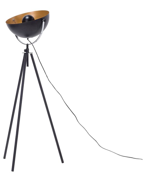 Gulvlampe Svart med Gullmetall 170 cm Stativfot Justerbar Åpen Skjerm Industriell Design
