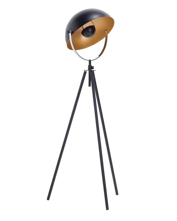 Gulvlampe Svart med Gullmetall 170 cm Stativfot Justerbar Åpen Skjerm Industriell Design