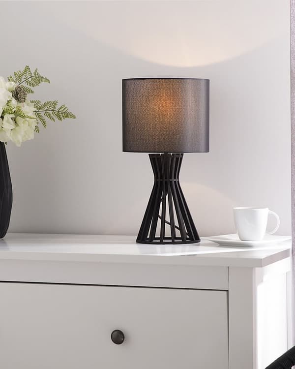 Bordlampe Svart Tre Tekstil Lampeskjerm Moderne Design