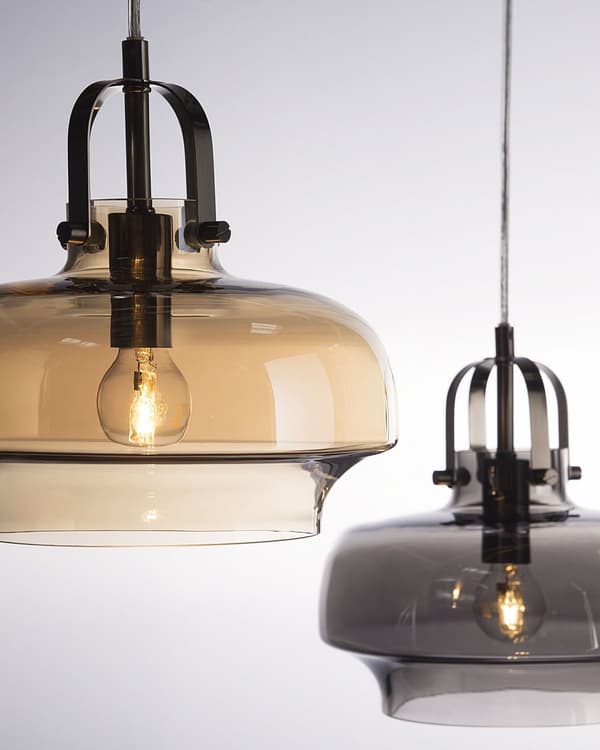 Pendellampe Grå Glass ø 20 cm Industriell Taklampe Moderne