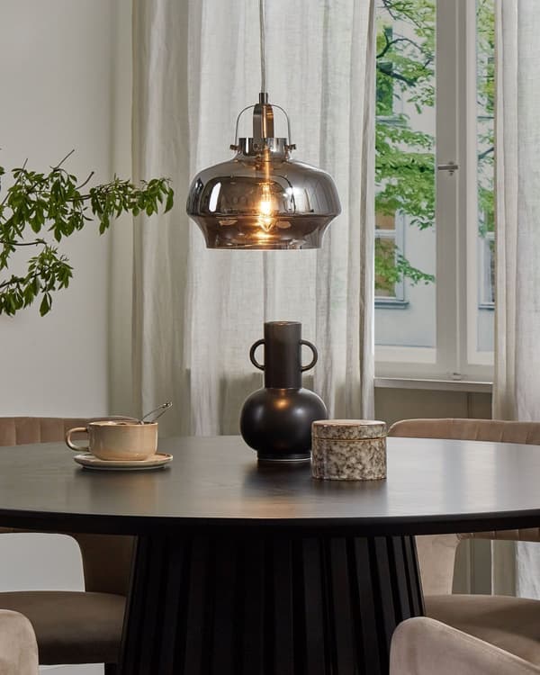 Pendellampe Grå Glass ø 20 cm Industriell Taklampe Moderne