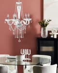 Miniatyrbilde 4 av 9: Taklampe sølvmetall 185 cm høyglans dekorativ klar krystall 5 lamper Glam