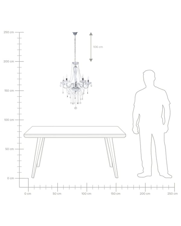 Taklampe sølvmetall 185 cm høyglans dekorativ klar krystall 5 lamper Glam