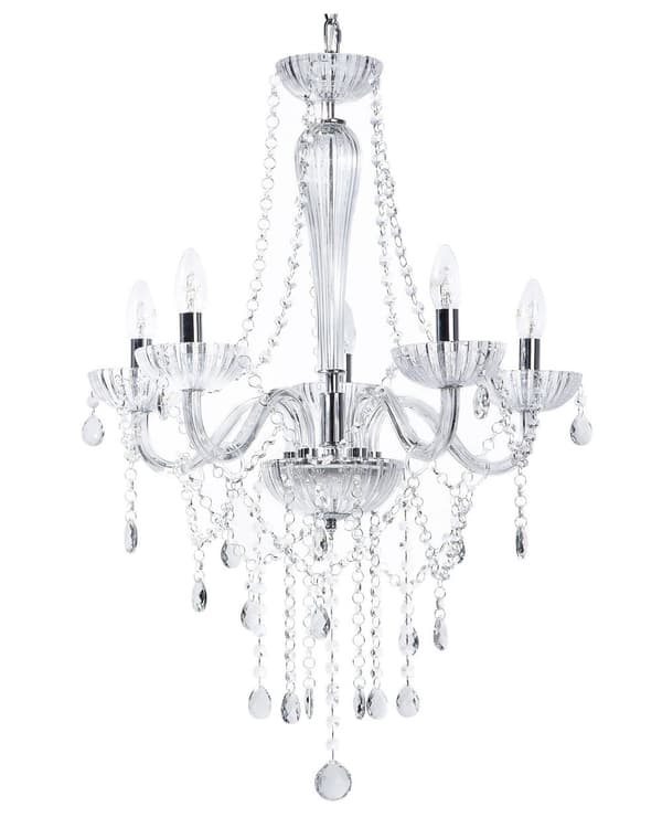 Taklampe sølvmetall 185 cm høyglans dekorativ klar krystall 5 lamper Glam