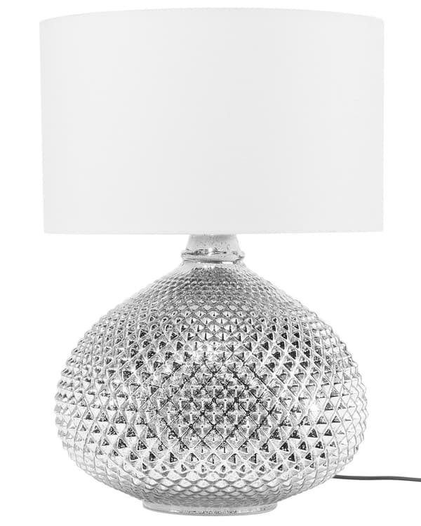 Bordlampe Sølv Metall 55H cm Hvit Polycotton-skjerm Glam