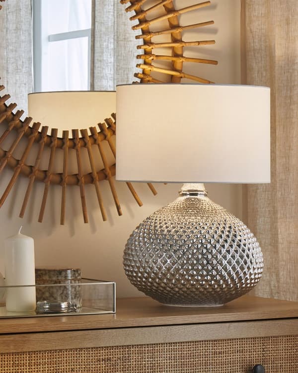 Bordlampe Sølv Metall 55H cm Hvit Polycotton-skjerm Glam