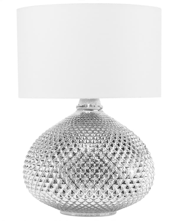 Bordlampe Sølv Metall 55H cm Hvit Polycotton-skjerm Glam