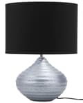Miniatyrbilde 5 av 11: Bordlampe Sølvkeramikk 42H cm Svart polybomullsskjerm Ribbet sokkel Moderne