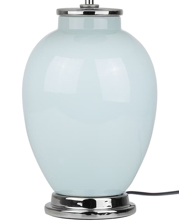 Bordlampe Nattbord Lyseblå Blå Keramisk Sokkel Hvit Polyester Rund