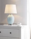 Miniatyrbilde 2 av 11: Bordlampe Nattbord Lyseblå Blå Keramisk Sokkel Hvit Polyester Rund