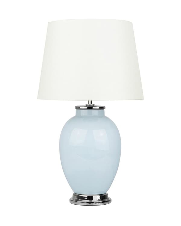 Bordlampe Nattbord Lyseblå Blå Keramisk Sokkel Hvit Polyester Rund