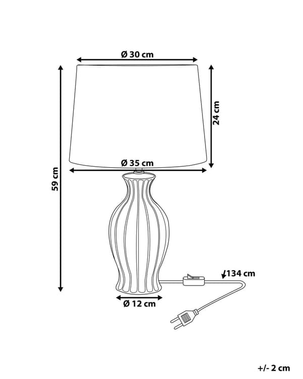 Bordlampe Grønn keramikksokkel Grå lampeskjerm av stoff Moderne