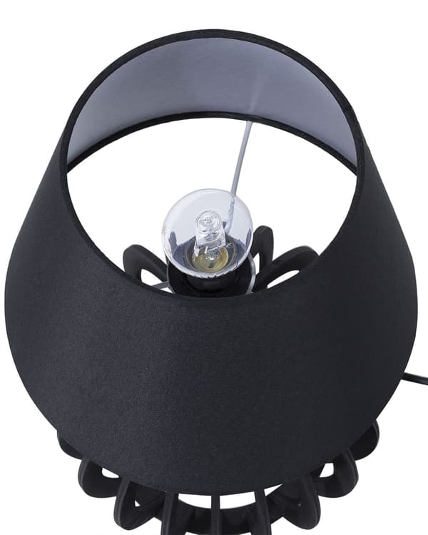 Bordlampe Svart, rund trefot Svart stoffskjerm Moderne