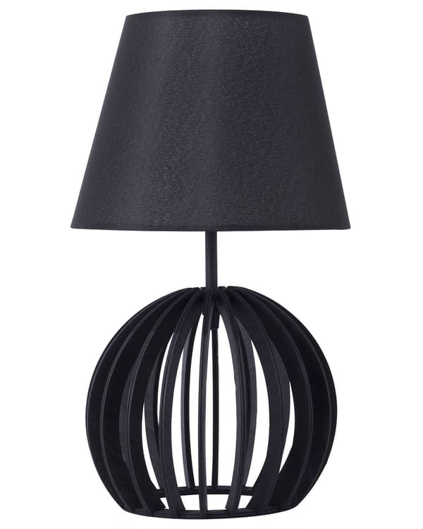Bordlampe Svart, rund trefot Svart stoffskjerm Moderne