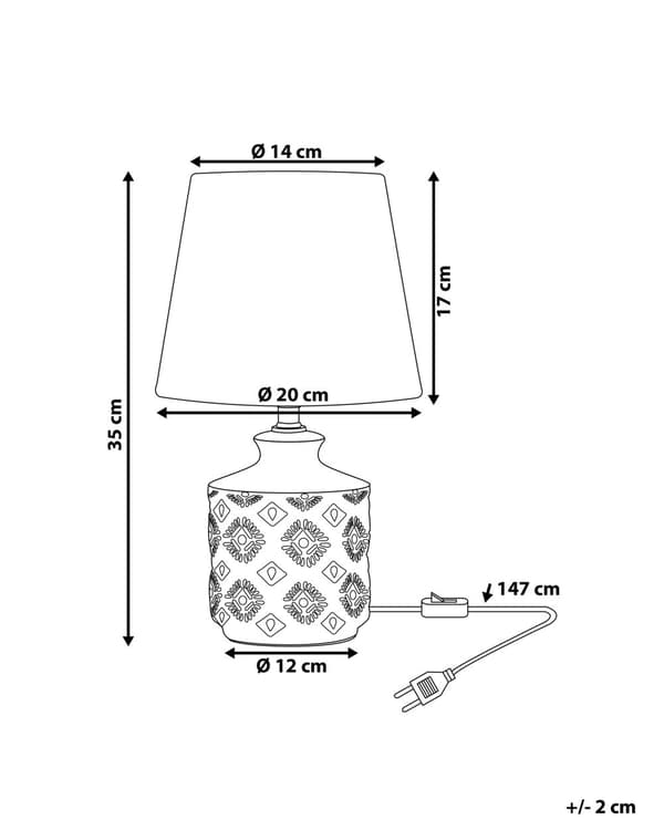 Bordlampe Beige Blå Keramisk Sokkel Stoffskjerm Lampe til Sengebord med Stemningsbelysning