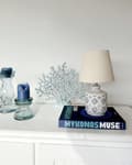 Miniatyrbilde 2 av 11: Bordlampe Beige Blå Keramisk Sokkel Stoffskjerm Lampe til Sengebord med Stemningsbelysning