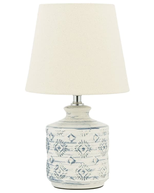 Bordlampe Beige Blå Keramisk Sokkel Stoffskjerm Lampe til Sengebord med Stemningsbelysning