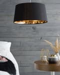 Miniatyrbilde 4 av 9: Pendellampe Svart og Gullfarget Stoff med Klokkeform Moderne