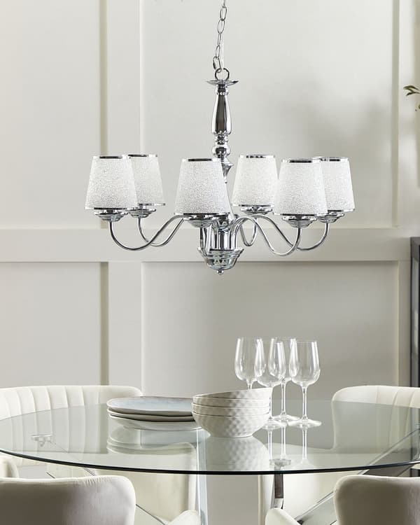 Hengende Lampe Pendel Sølv Metall Belysning 6 Lys Klassisk Stil