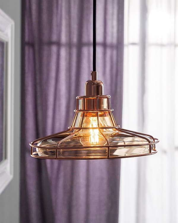 Pendellampe Kobber Glass 26 x 117 x 26 cm Burlignende form Industriell og vintage stil Belysning Taklampe