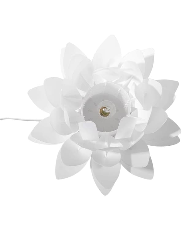 Bordlampe hvit plast 30H cm dekorativ blomsterformet minimalistisk