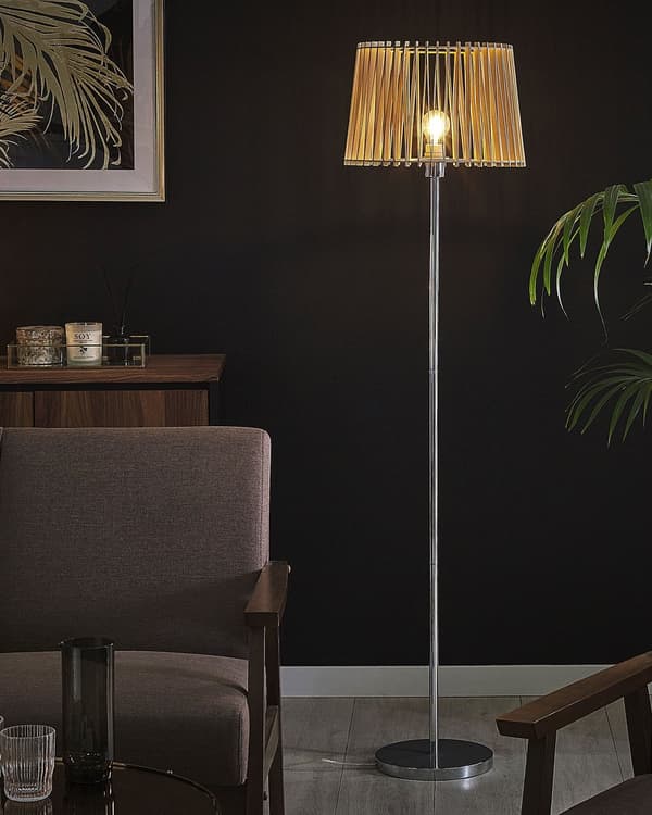 Gulvlampe Lys Treskjerm med sølvsokkel MDF og metall 153 cm Stående lys