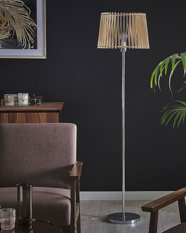 Gulvlampe Lys Treskjerm med sølvsokkel MDF og metall 153 cm Stående lys