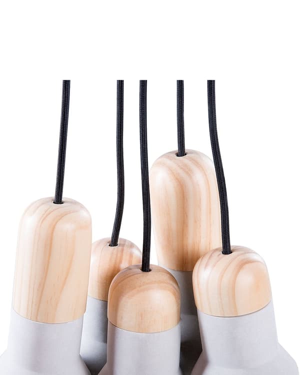 Pendellampe Grå Lyst tre Betong Klyngependel med 5 lys Moderne design Industriell stil Belysning Dekorasjon