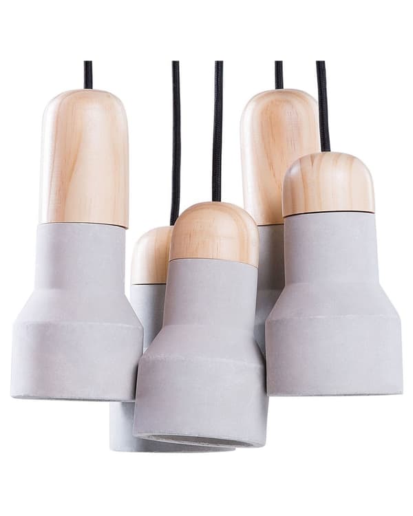 Pendellampe Grå Lyst tre Betong Klyngependel med 5 lys Moderne design Industriell stil Belysning Dekorasjon