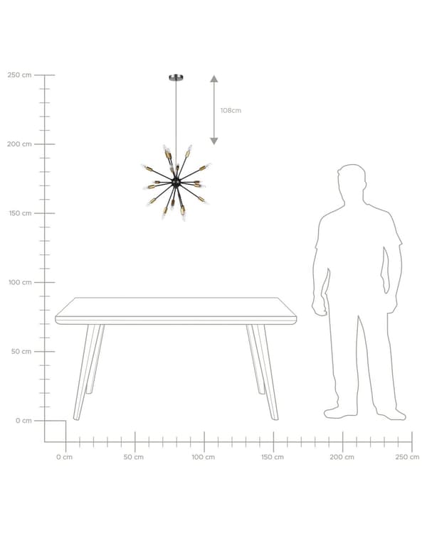 Taklampe 18 Lys Svart Metall Sputnik Glam