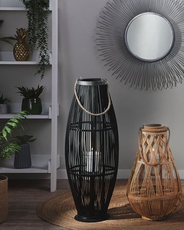 Lanterne Svart Bambus H 84 cm Dekorativ Boho Lysholder Innendørs- og utendørsbruk