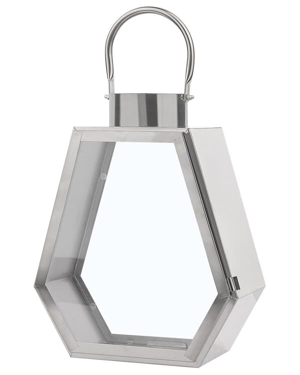 Lanterne Sølv Rustfritt stål Herdet glass H46 cm Geometrisk form Lykt Lysholder Moderne Glam Tilbehør Dekorasjon