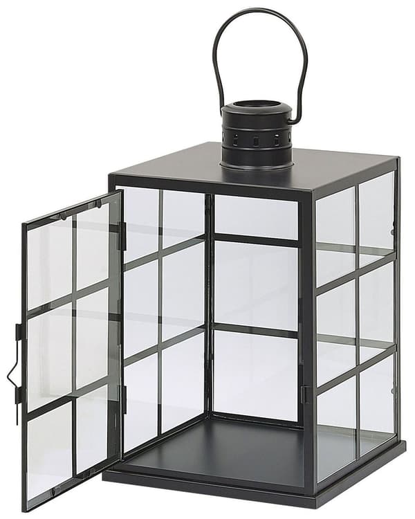 Lanterne Svart Metall Glass 27 cm Med håndtak Dekorasjon Skandinavisk