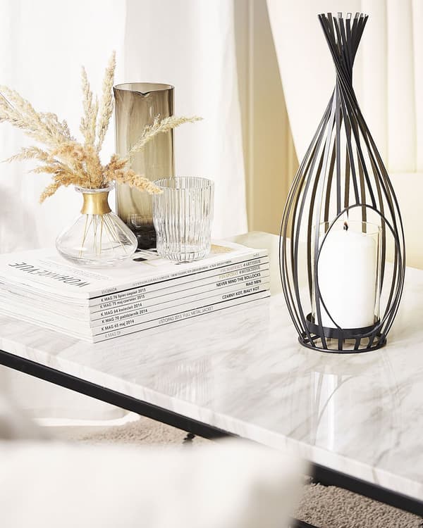 Lanterne Svart Metall Glass 38 cm Lysholder Industriell Minimalistisk