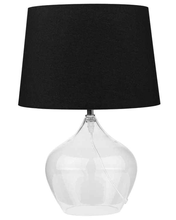 Bordlampe Transparent og svart, klar glassfot med trommeskjerm i polyester Moderne design
