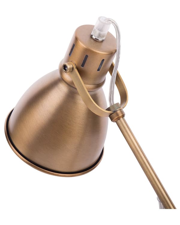 Bordlampe Messing Metall Justerbar Arm Leselampe Rund Skjerm Moderne Design