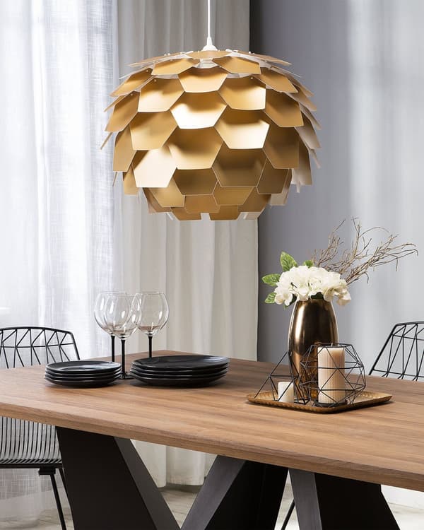 Pendellampe Gull Kuleformet Skjerm Furu Plast Taklampe