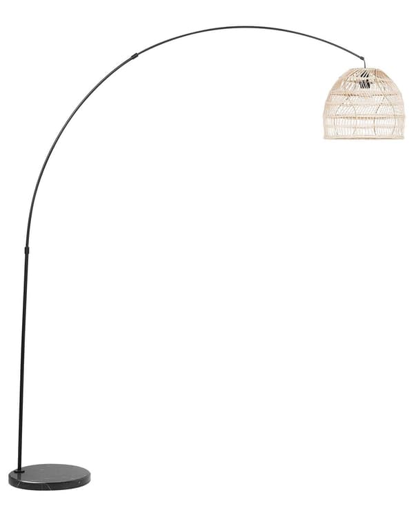 Gulvlampe Svart Metallbue 195 cm med Rottingskjerm