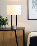 Miniatyrbilde 2 av 10: Bordlampe Nattbordslampe Hvit, rund trommeskjerm i stoff Grå betongsokkel