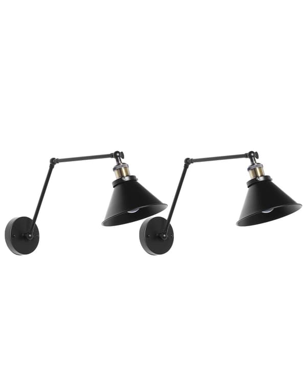 Sett med 2 vegglamper Svart Metall Justerbar arm Industrielt design