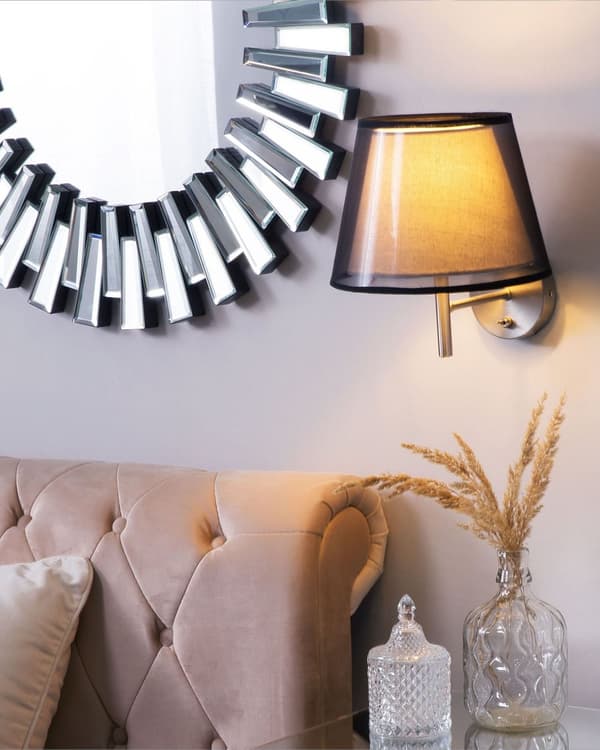 Vegglampe Grå Svart Metall Stoff 28 cm Klokkeskjerm Moderne