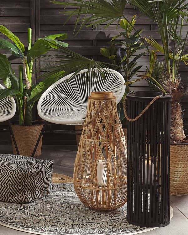 Lanterne Lyst tre Bambus Glass 77 cm Innendørs- og utendørsbruk Vevd lysholder Skandinavisk Boho
