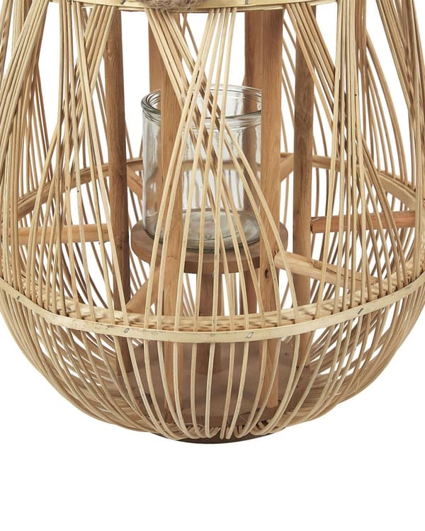 Lanterne Lyst tre Bambus Glass 77 cm Innendørs- og utendørsbruk Vevd lysholder Skandinavisk Boho