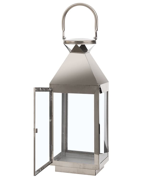 Lanterne Sølv Rustfritt stål Metall H 40 cm Lysholder til stearinlys Dekorativ