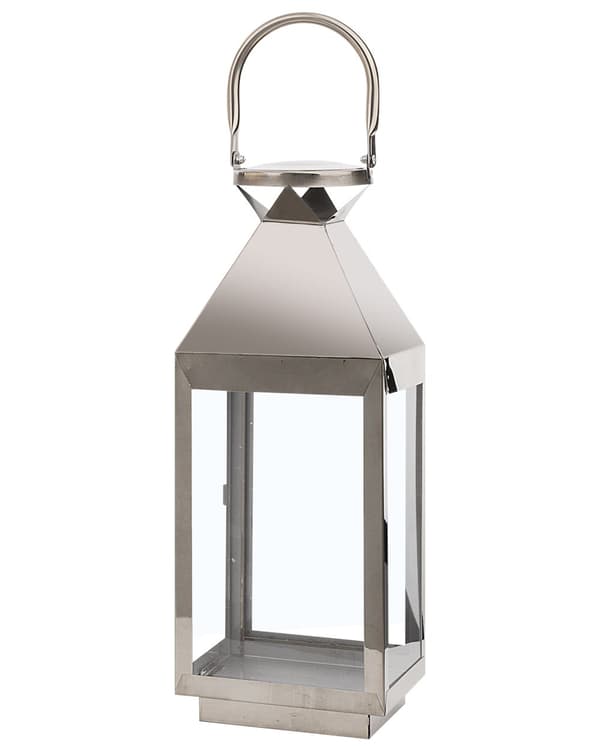 Lanterne Sølv Rustfritt stål Metall H 40 cm Lysholder til stearinlys Dekorativ