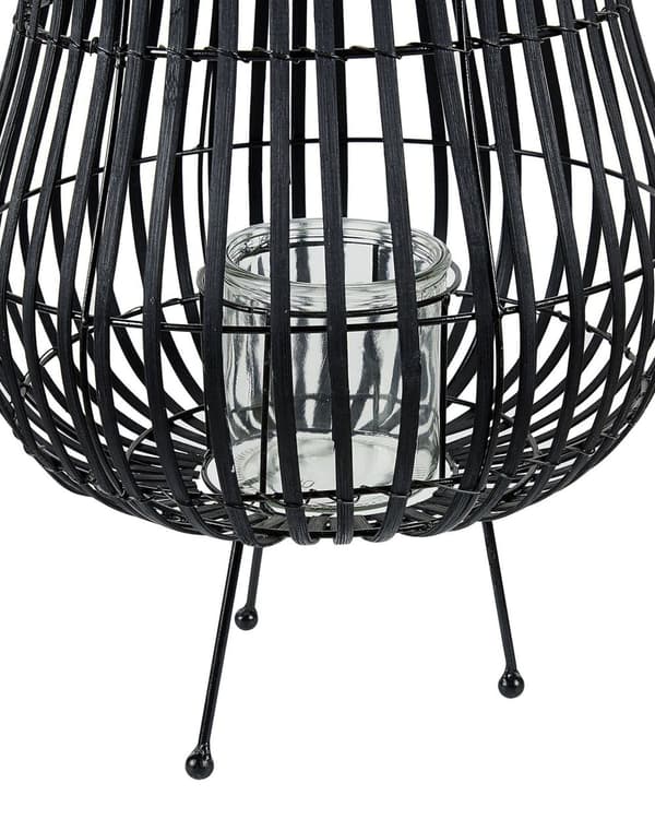Lanterne Svart Tre 44 cm Med lysholder Stående dekorasjon