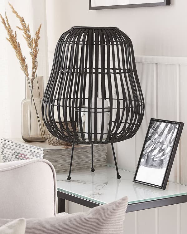 Lanterne Svart Tre 44 cm Med lysholder Stående dekorasjon